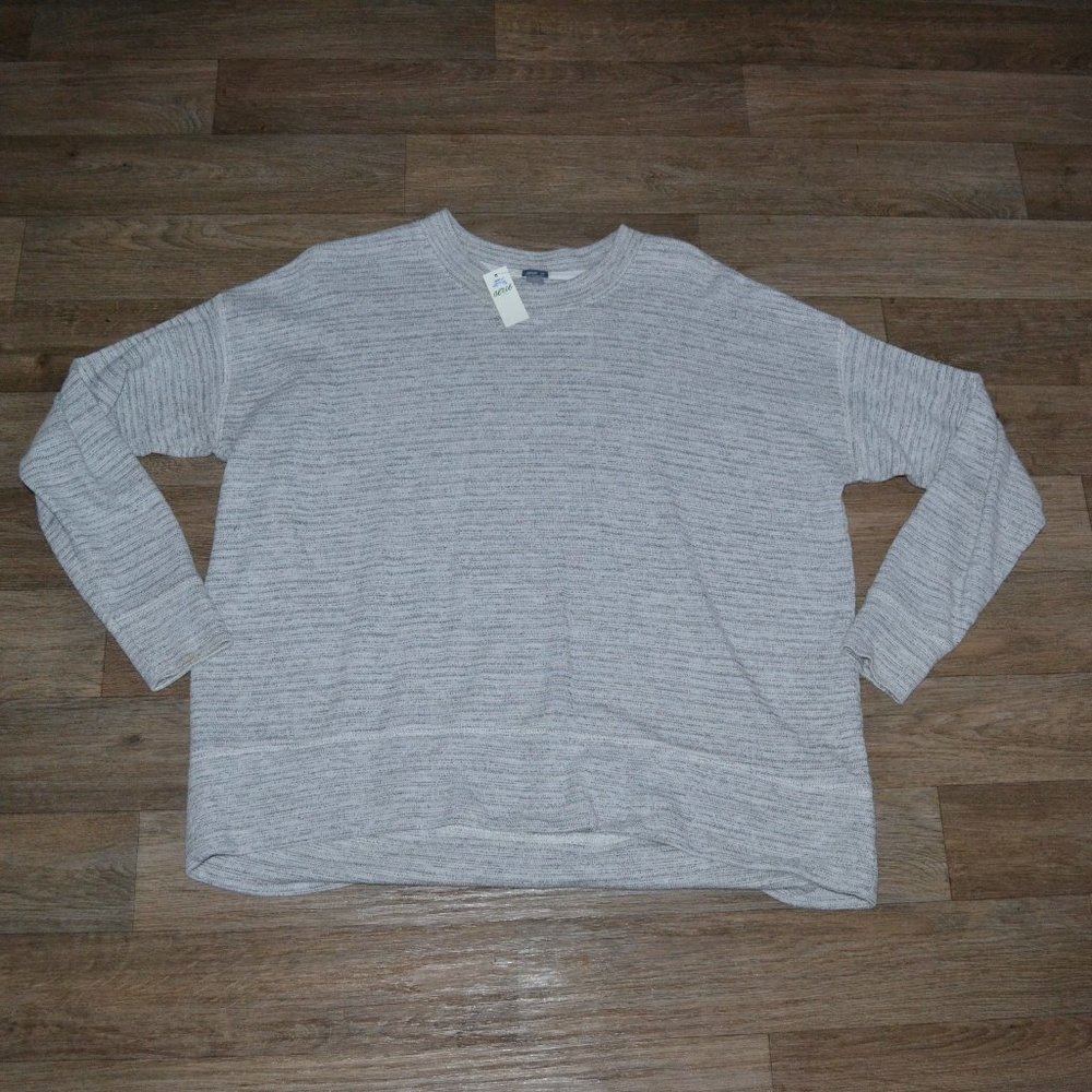 NWT Aerie Beach Fleece Gray Striped Pullover Sweatshirt Crewneck Size Small